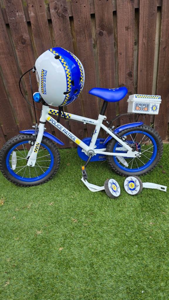 Police Patrol Kids Bike with Stabilisers and Helmet