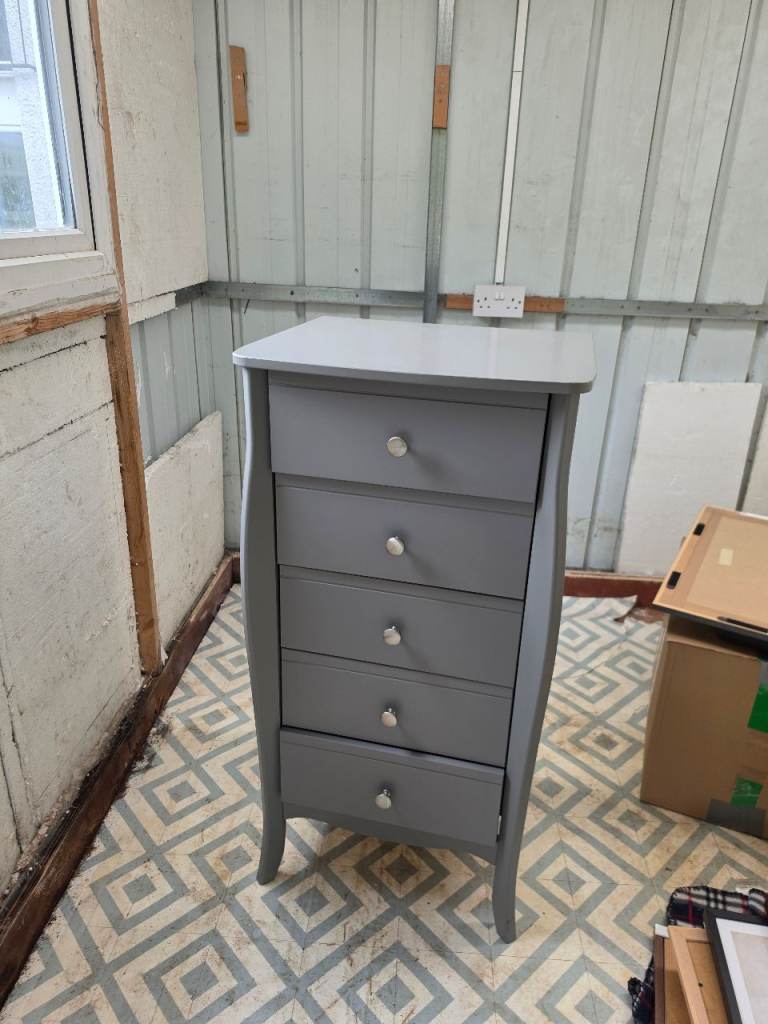 Grey 5-Drawer Chest of Drawers - Good Condition