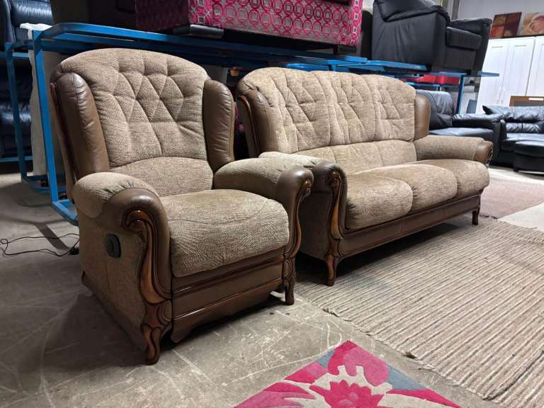 Brown Fabric 3 Seater Sofa and ELECTRIC RECLINER Chair 