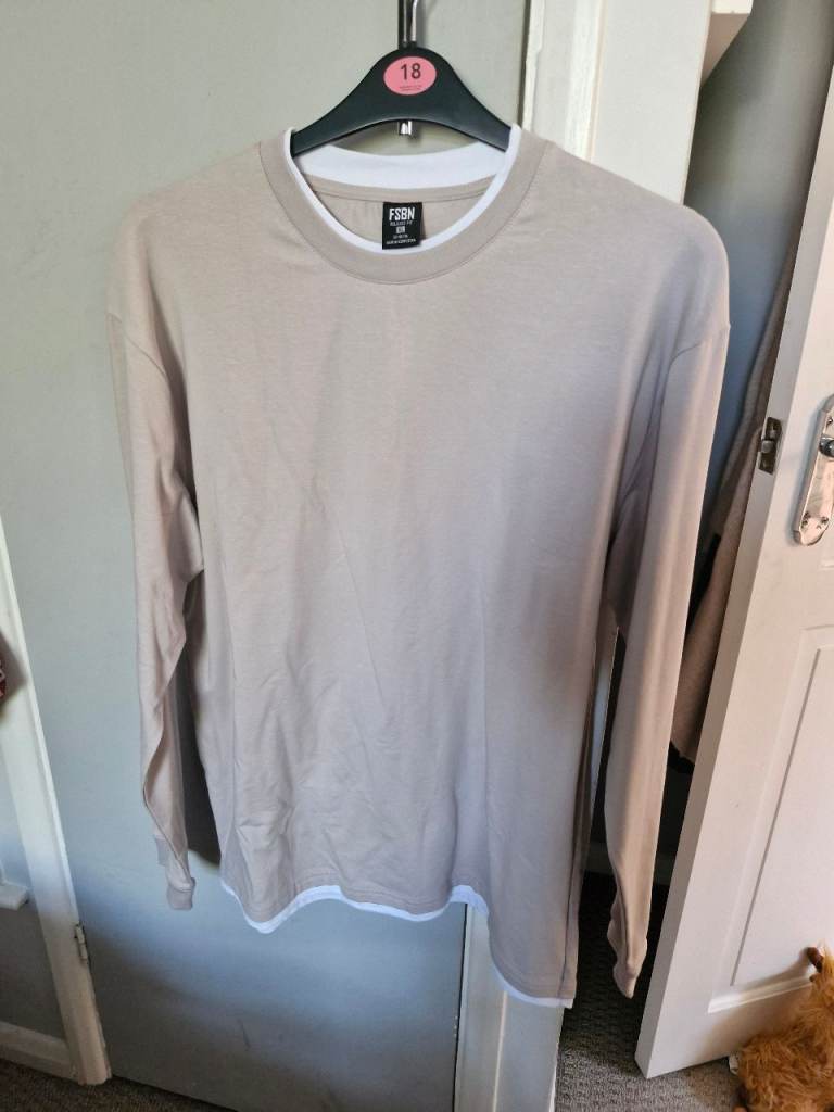 FSBN Relaxed Fit Long Sleeve T-Shirt – Beige, XL, As Good As New