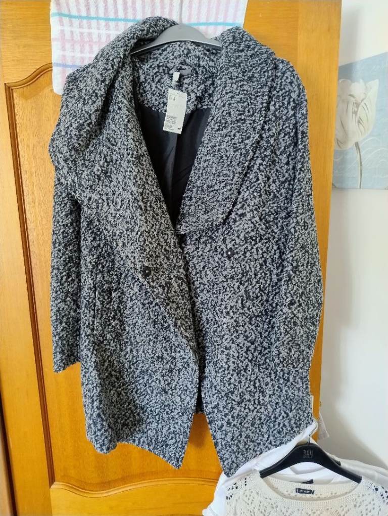 H&M Grey Textured Coat - Brand New with Tags