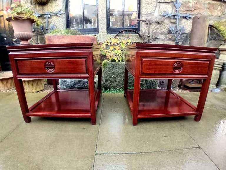 Pair of Heavy Chinese Solid Rosewood Side Tables