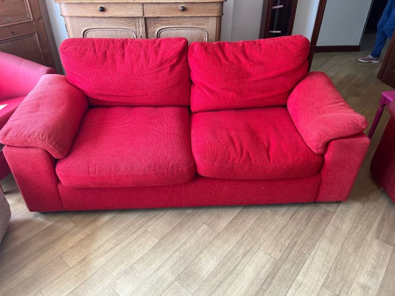 Red fabric sofa, free to collect 