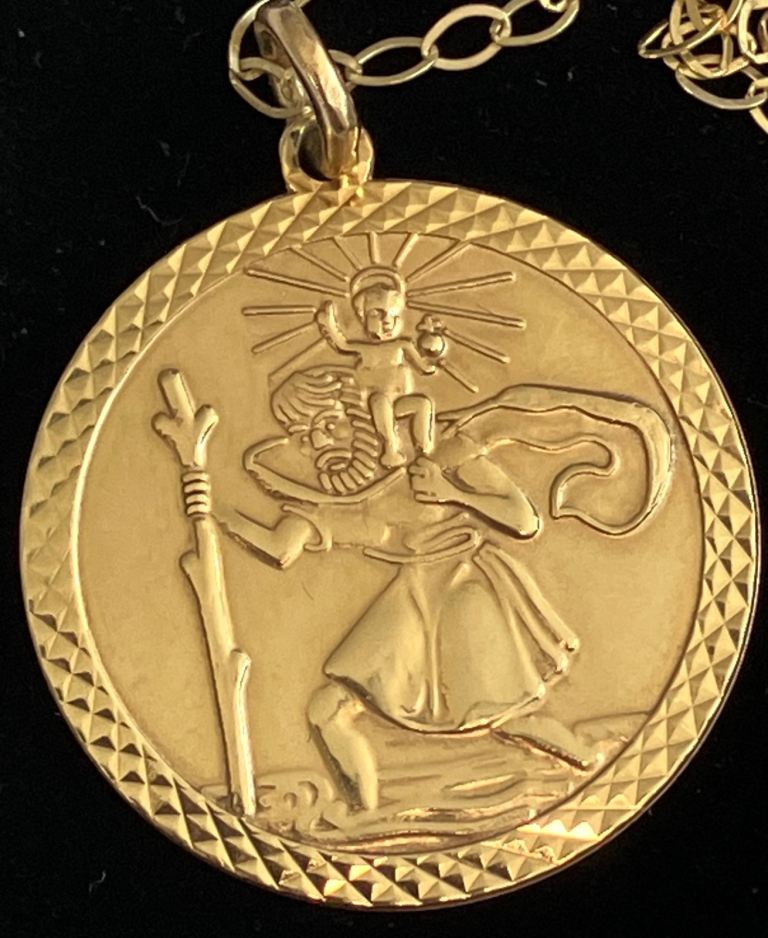 image for 9ct Gold Saint Christopher Medal & Anchor Chain 375 