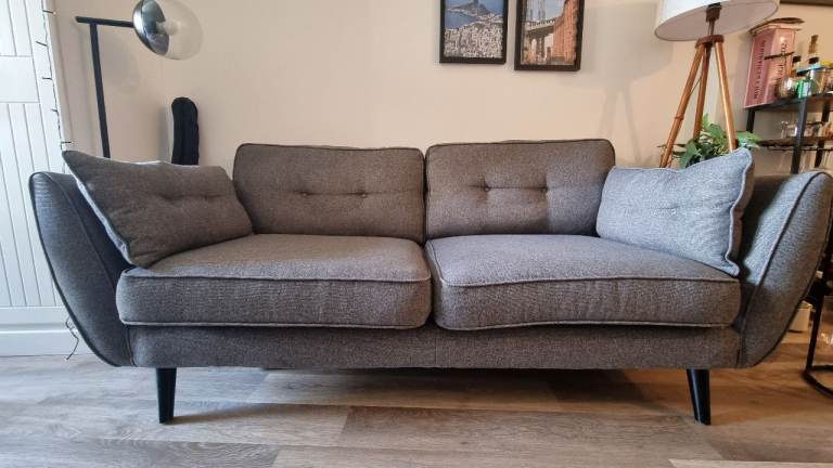 DFS Zinc 3 Seater Sofa – Grey Fabric, Good Condition