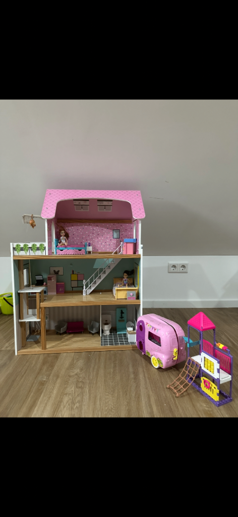 Large Kids Wooden Dollhouse with accessories 