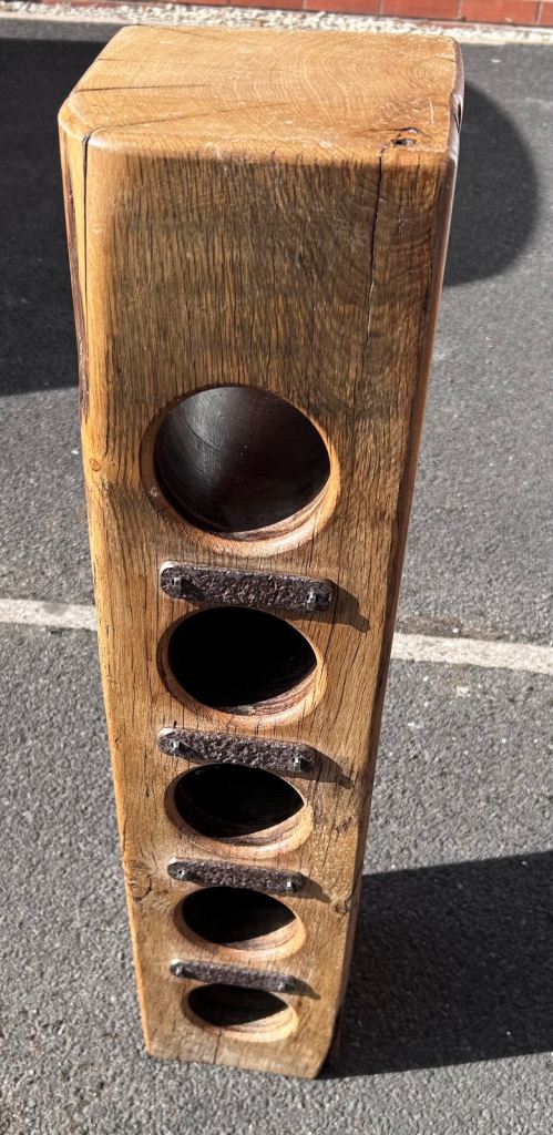 Stunning 82cm Solid Reclaimed Oak Wine Rack Tower – Heavy Rustic Industrial Style