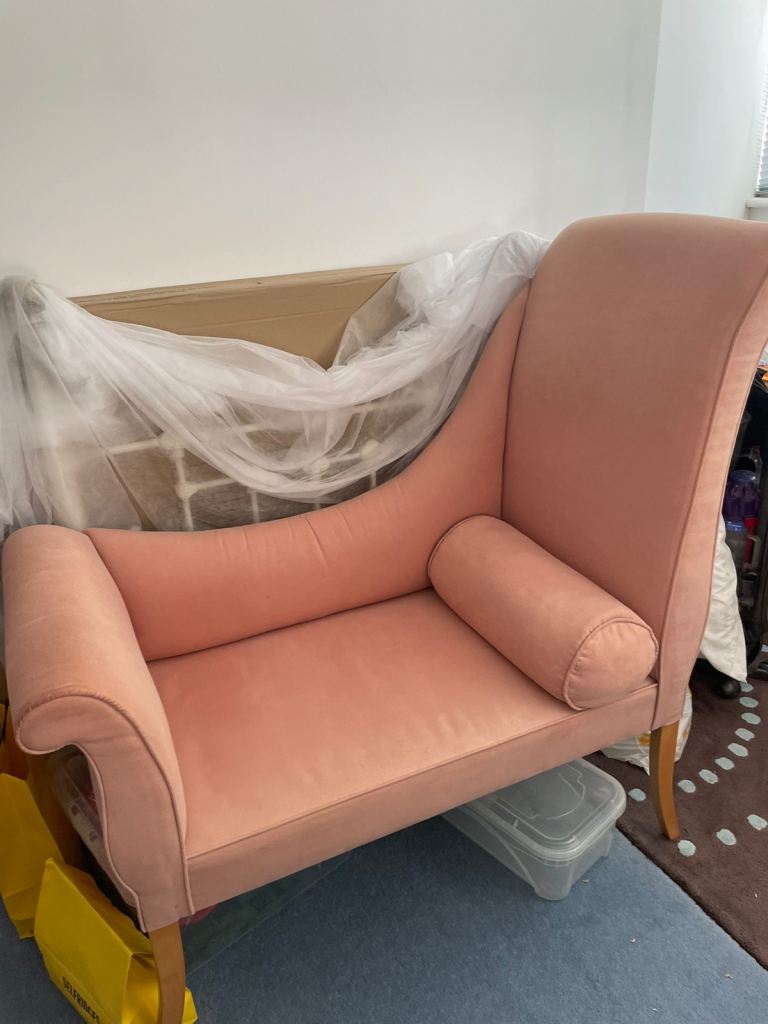 Lovely Pink Fabric Chaise Lounge / Armchair – Good Condition
