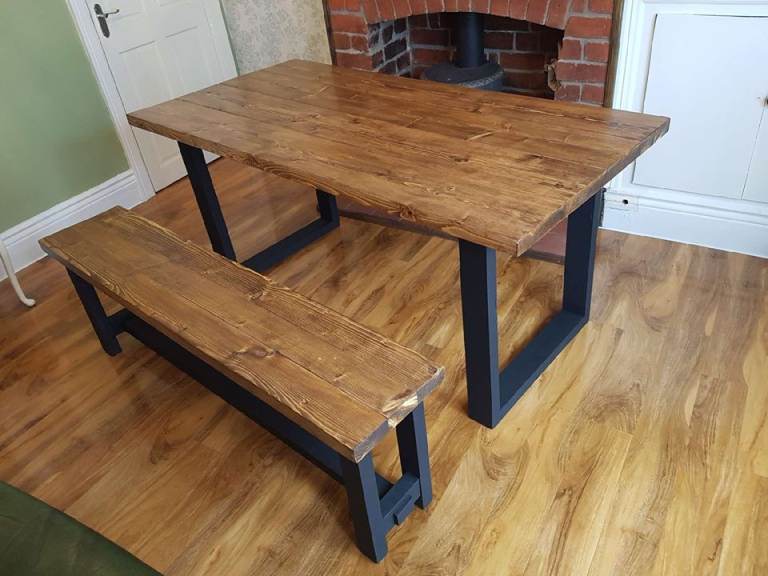 Handmade New Farmhouse Reclaimed Dining Table and Bench 160cm x 88cm Free Delivery