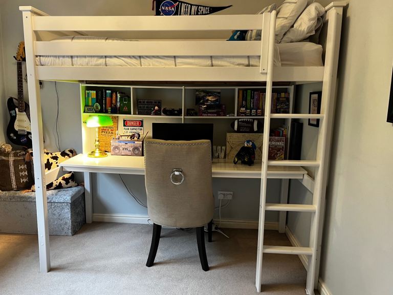 HABITAT Brooklyn High Sleeper Bunk Bed, Desk & Shelf - white