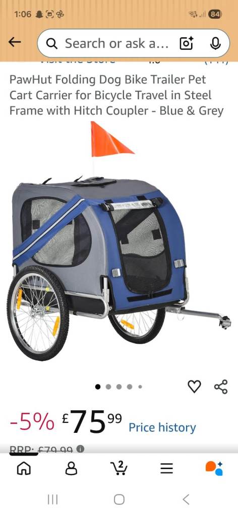 PawHut Folding Dog Bike Trailer Pet Cart Carrier for Bicycle Travel in Steel Frame with Hitch 