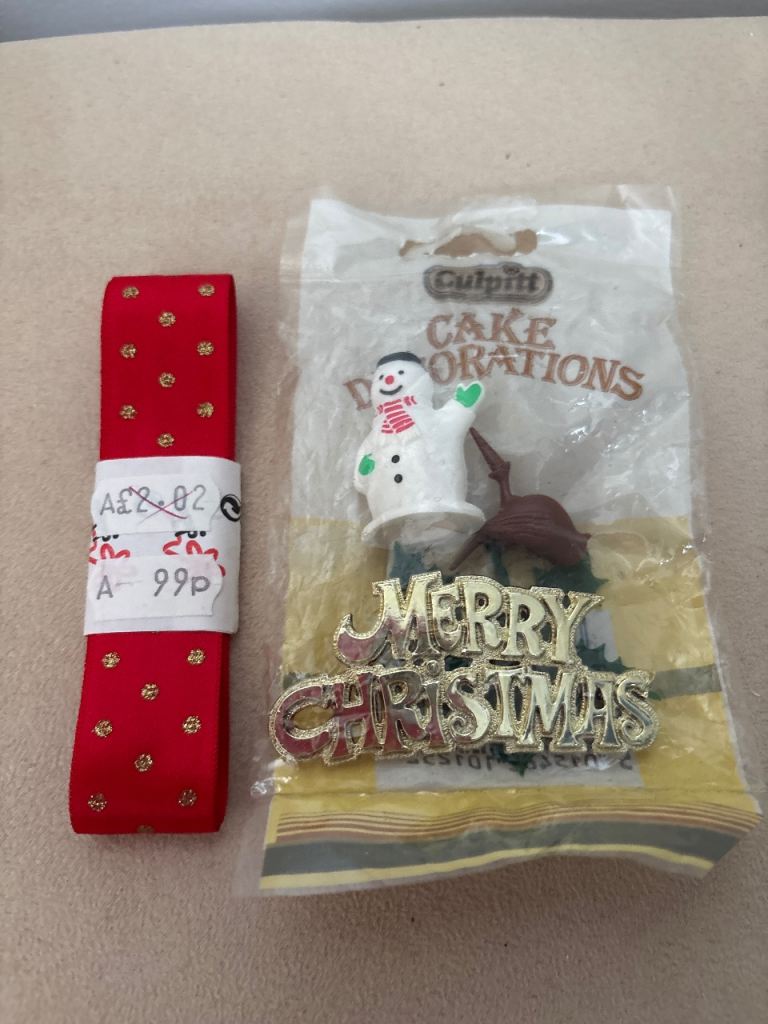 New Christmas Cake Decorations & Red Ribbon