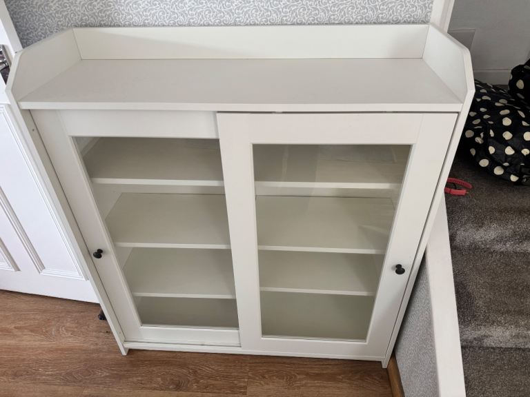 White Wooden Display Cabinet with Glass Doors