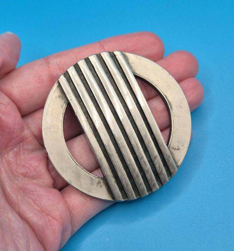 Large art deco silver metal brooch