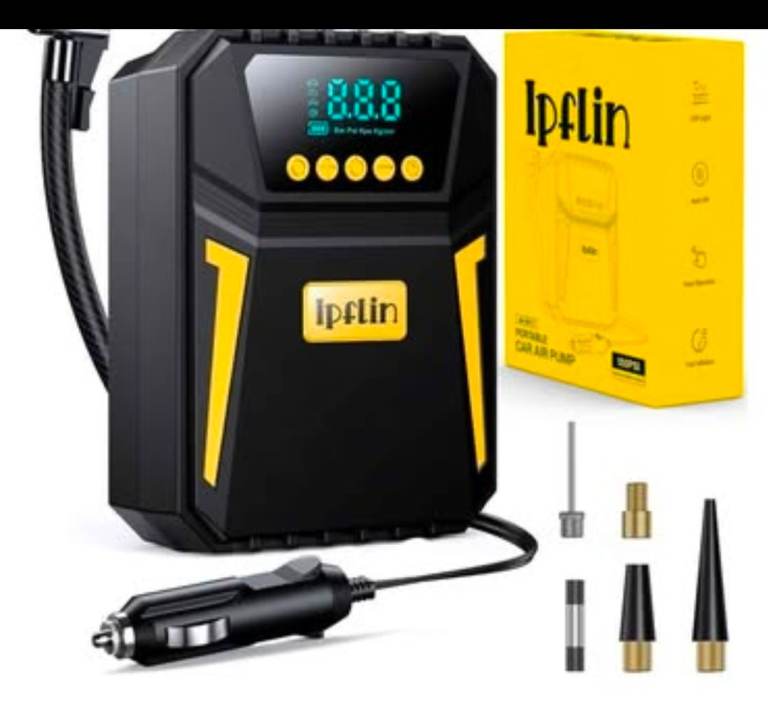 A new still boxed tyre inflator.