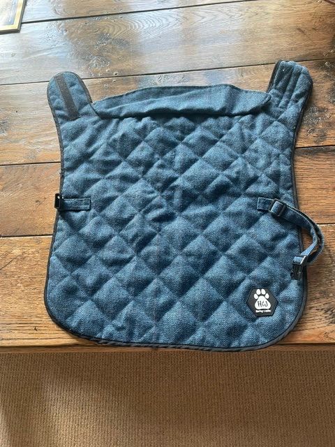 Harvey & Jones quilted blue dog coat with adjustable straps
