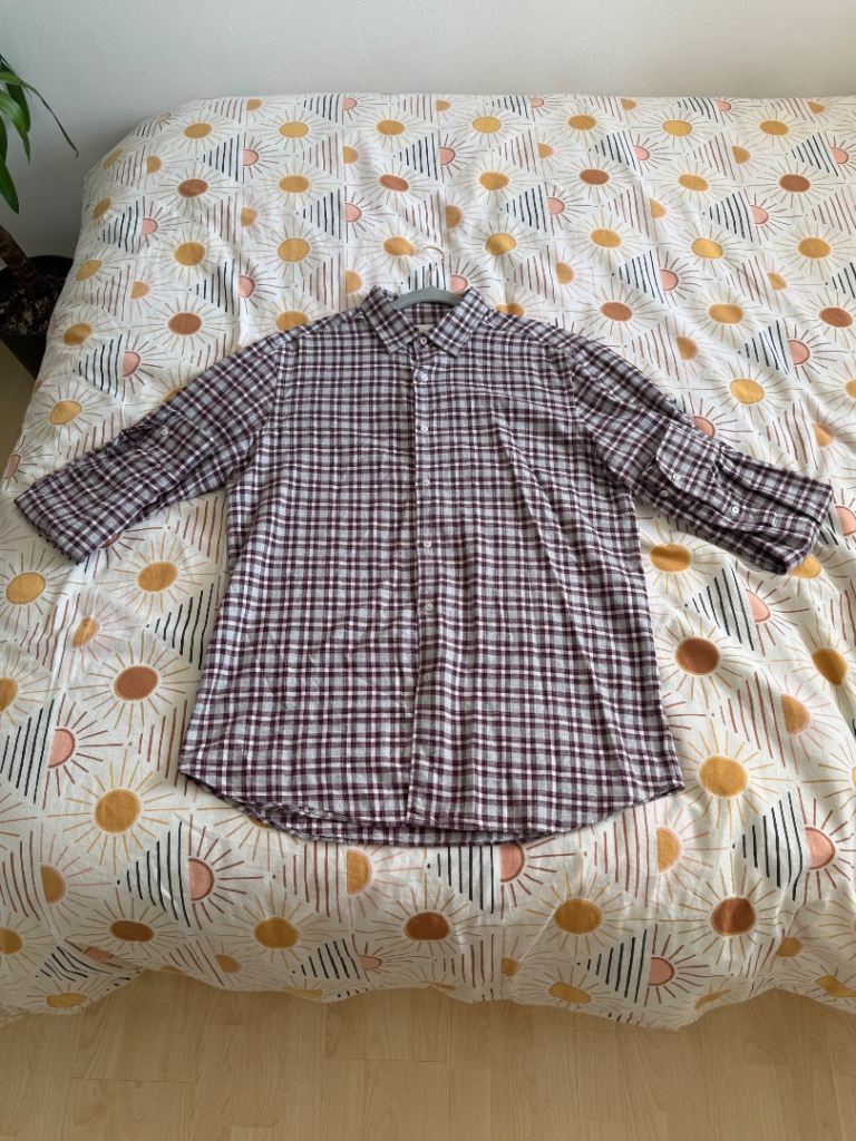 Massimo Dutti Men's Plaid Shirt – Red, White & Grey, Good Condition
