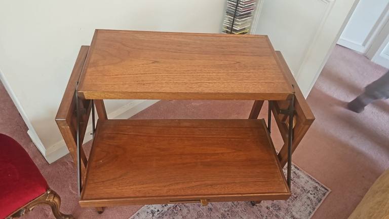 Vintage teak metamorphic serving trolley