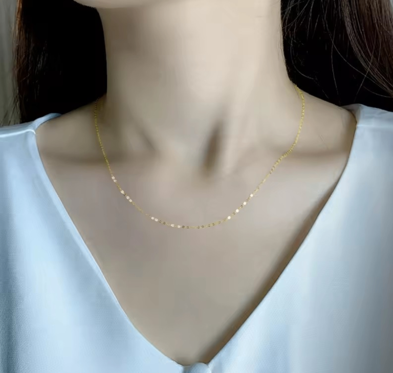 18K Solid Gold Au750 Necklace Chain - 45cm, 50cm and 60cm Dainty Flat Oval Link