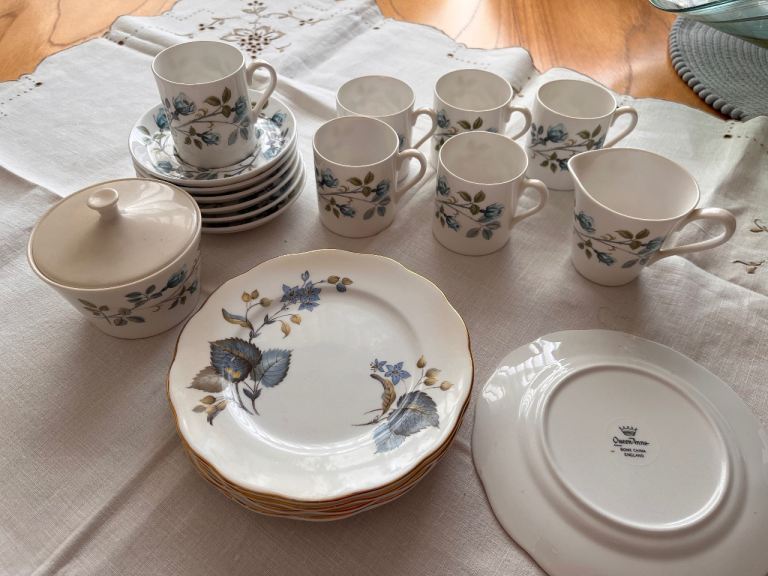  Vintage Fine China Coffee/Tea set - Queen Anne “Blue Harebell”