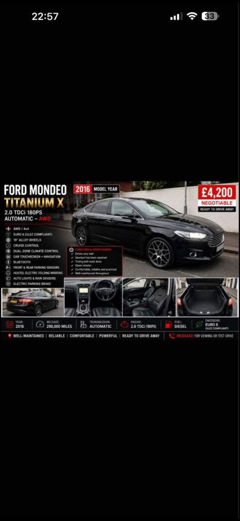 Ford, MONDEO, Hatchback, 2016, Semi-Auto, 1997 (cc), 5 doors