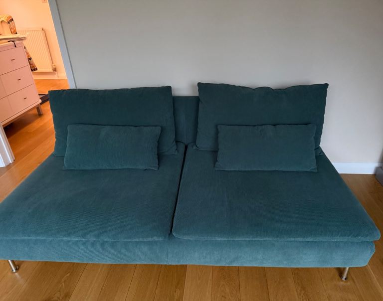 Ikea Söderhamn Sofa 3 seater Kelinge grey-turquoise with cushions