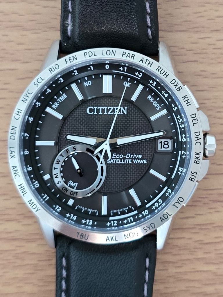 CITIZEN Satellite Wave GPS Eco-Drive Solar 10BAR ANTIMAG Leather Stainless Steel Luminous Watch