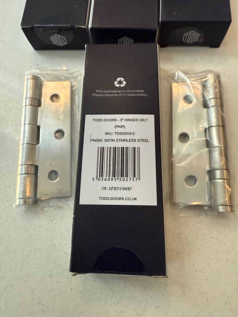 image for 10 pairs of Todd Doors Satin Stainless Steel 3” hinges - brand new