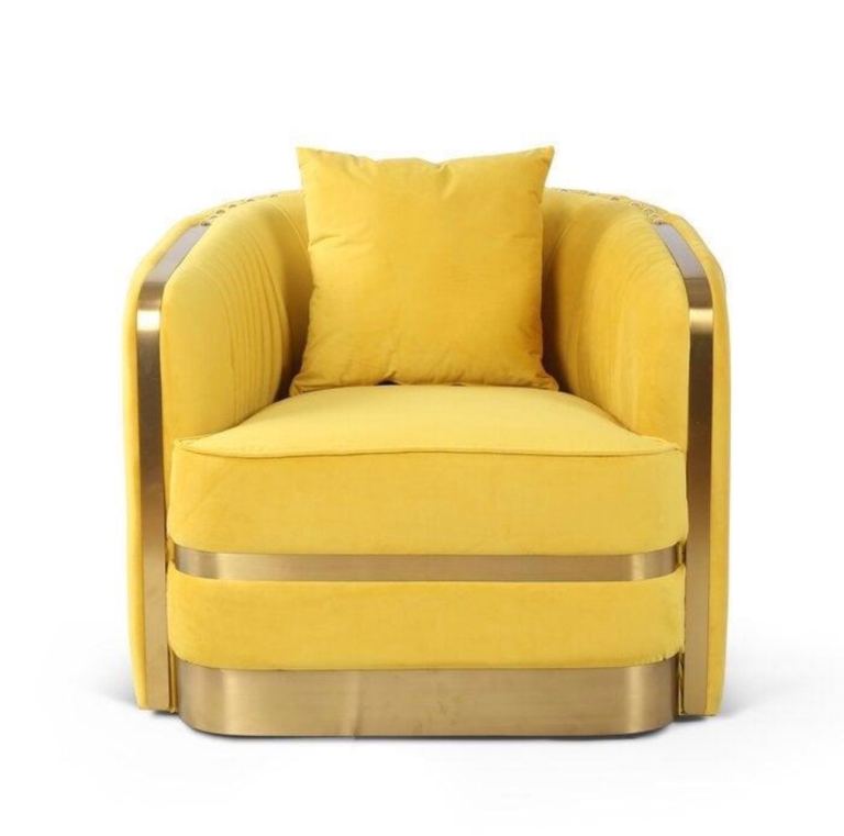 Stunning Yellow Velvet Accent Chair with Gold Trim – Excellent Condition