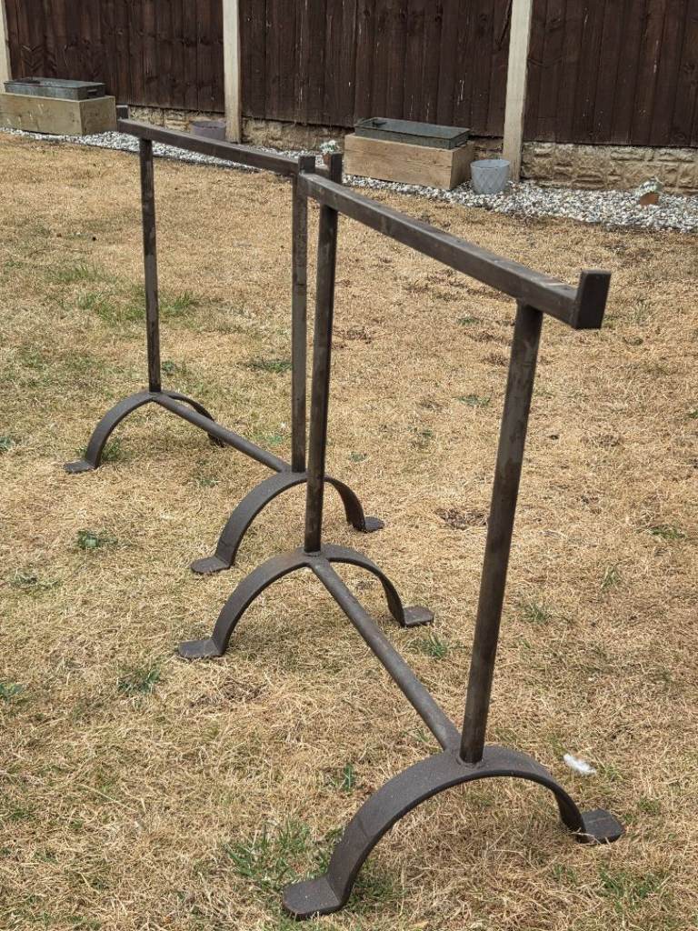 Pair of antique  cast iron trestle table bases industrial 