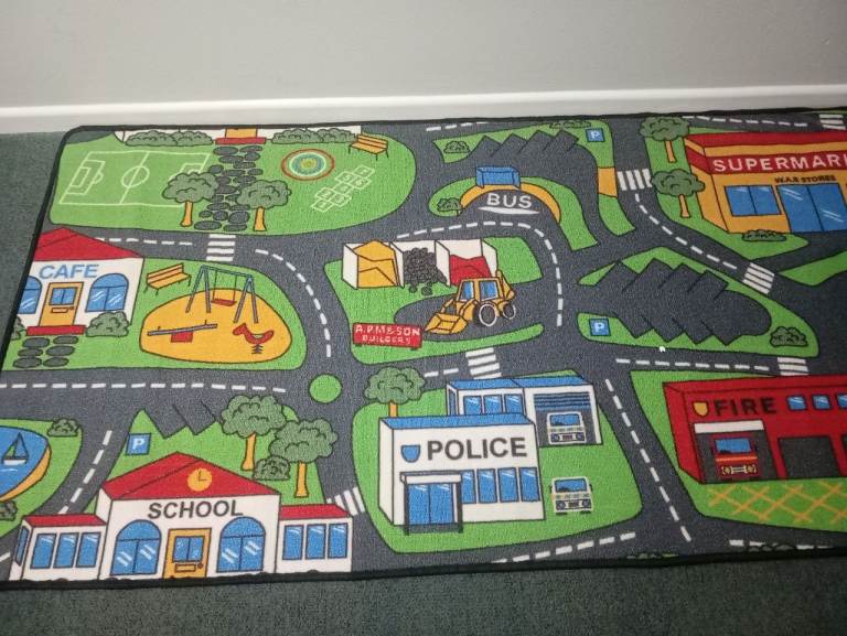 Kids Car Play Mat Non Slip City Road Rug for Playroom Boys & Girls Toys 100x200 cm