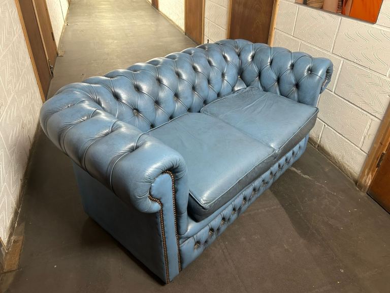 Blue Leather Chesterfield style sofa  