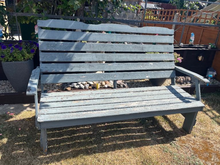Free Wooden Garden Bench – Blue, Fair Condition