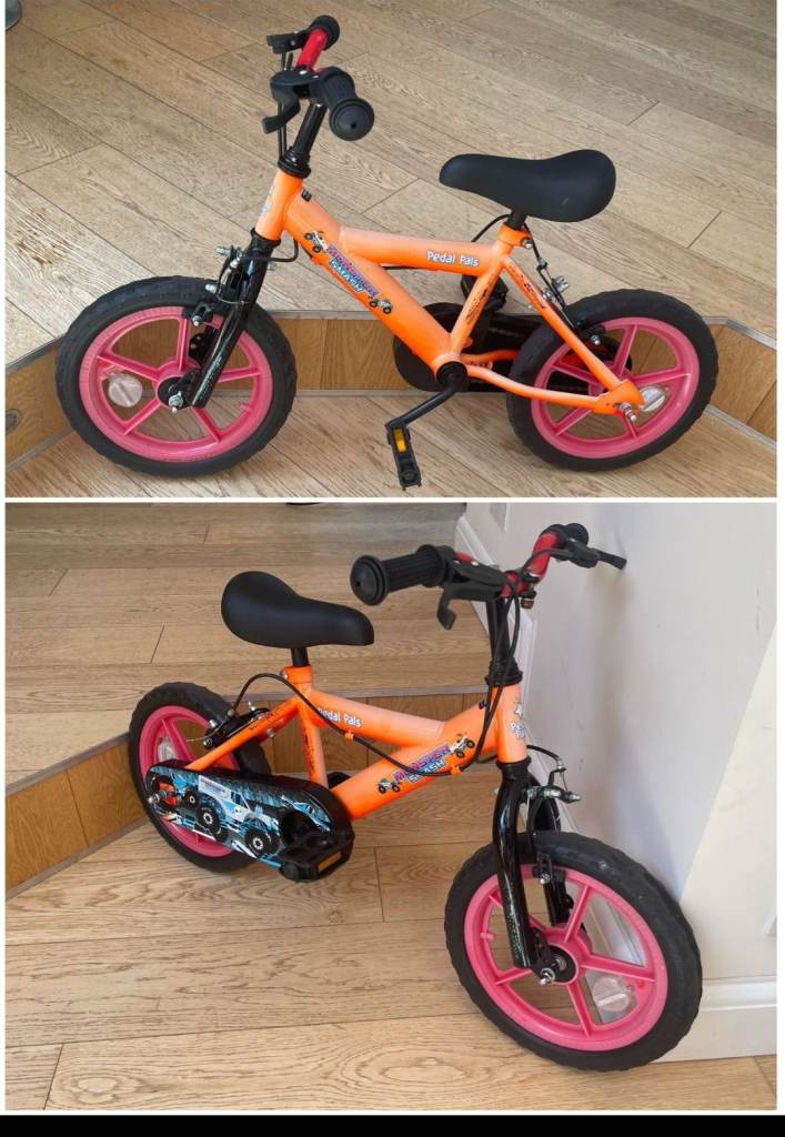 Kids Orange and Pink Pedal Pals Bike – Good Condition