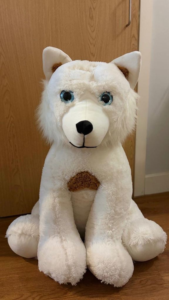 Large White Plush Husky Dog Soft Toy – Good Condition