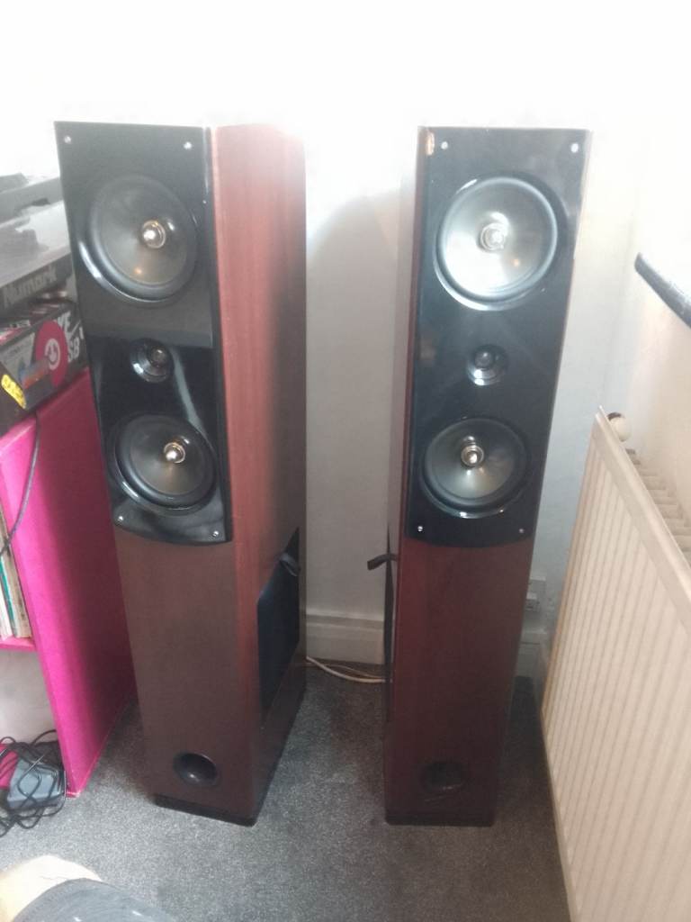 Pair Speakers - Tested Working - Floor standing 4 way Wood Effect Home Sound System