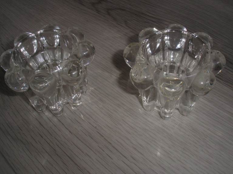 Vintage Pair Reims France Crystal Glass Candle Holders