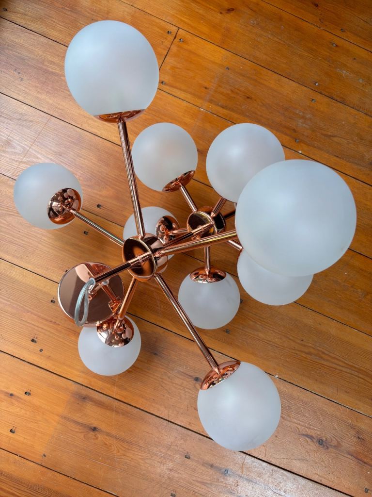 Rose gold and glass LEF ceiling light fitting 
