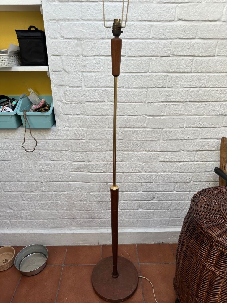 Vintage Mid-Century Modern Teak & Brass Floor Lamp / Standard Lamp