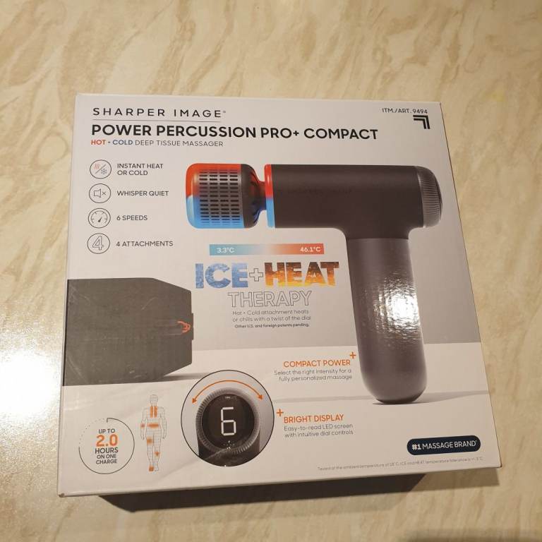 Sharper Image Percussion Pro+ Hot and Cold Handheld Compact Massager Gun Quiet Glide Hyperice