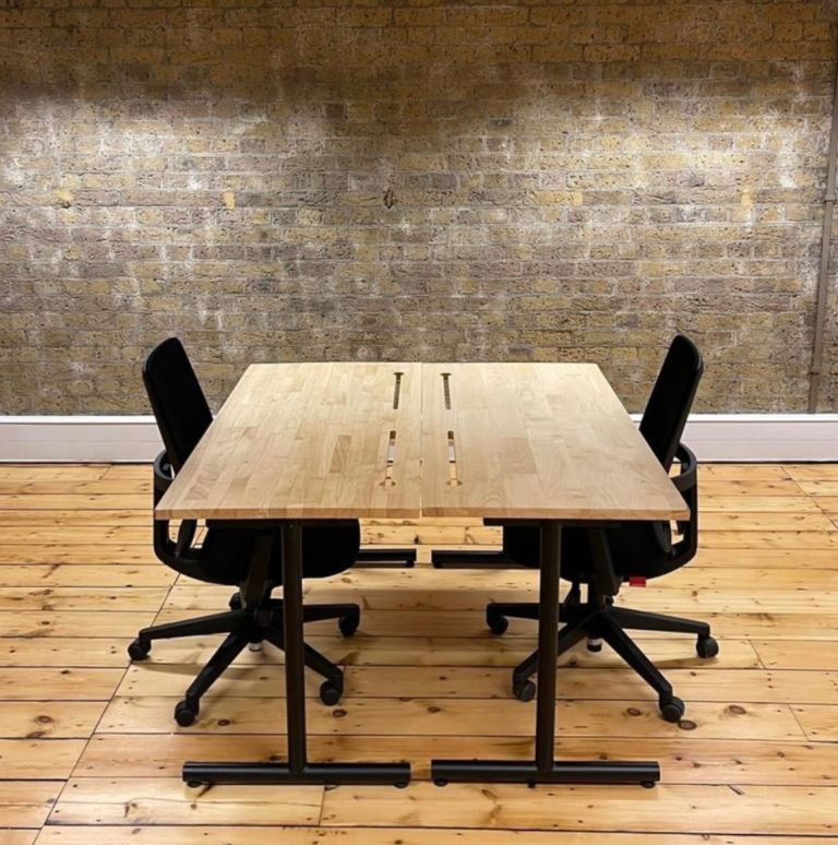 Modular Desking, Solid Oak / Black Metal, Portholes, W1220mm