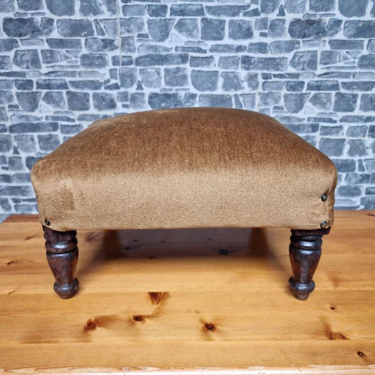 Upholstered Footstool with Turned Wooden Legs