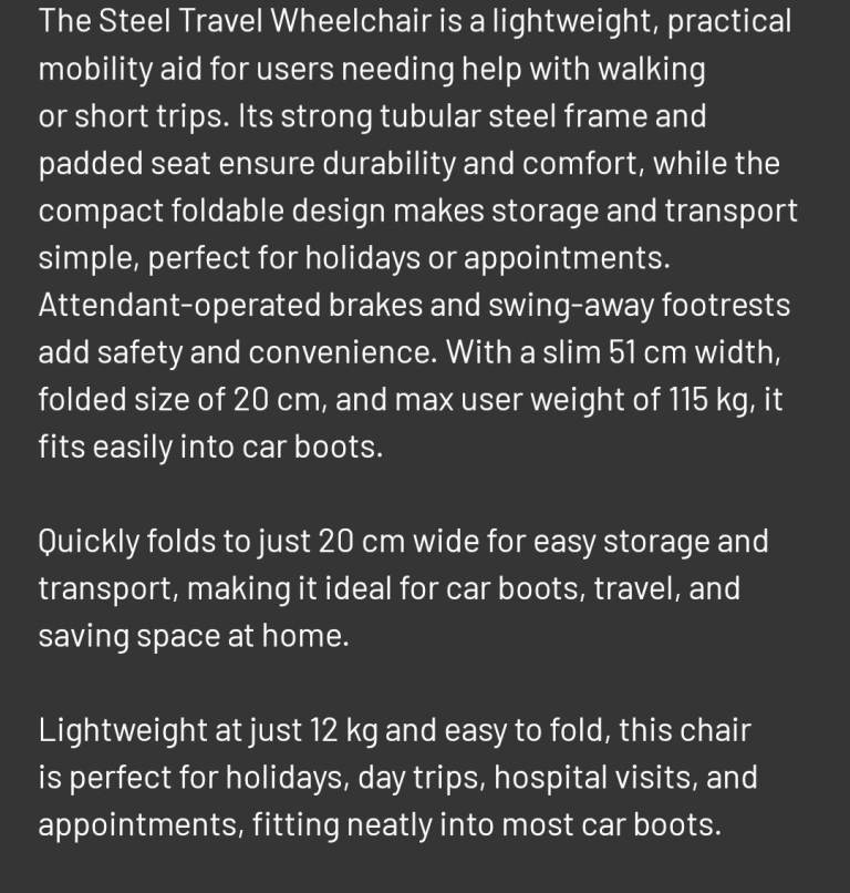 Drive steel comapct folidng travel wheelchair 