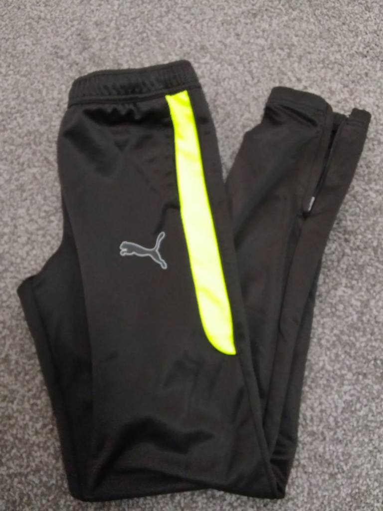Puma Black Tracksuit Bottoms with Neon Stripe – Good Condition