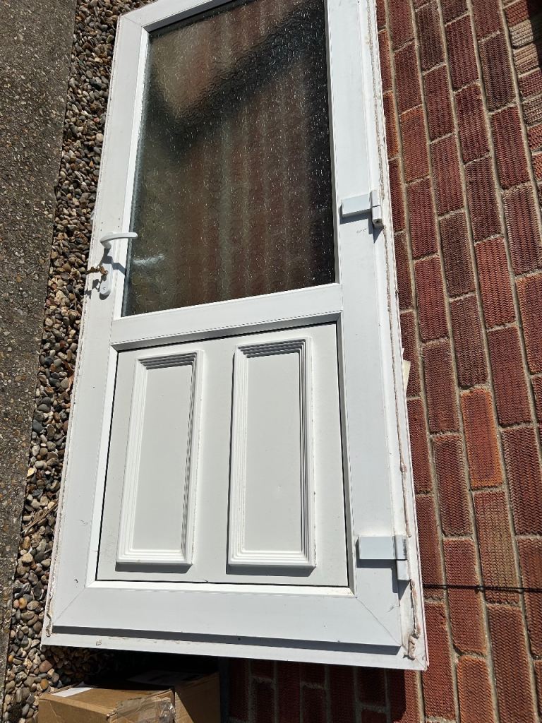 White UPVC Part Glazed External Door with Handle and Key