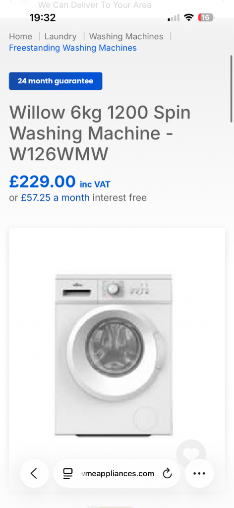 Willow 6kg washing machine .