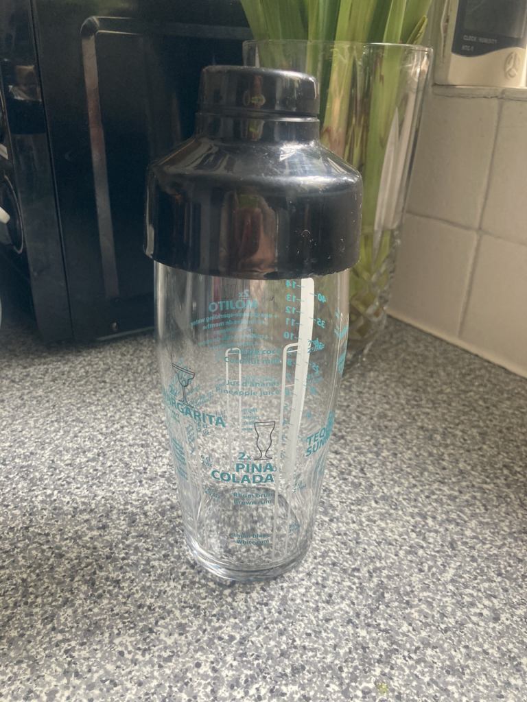 Glass cocktail shaker with measurements 