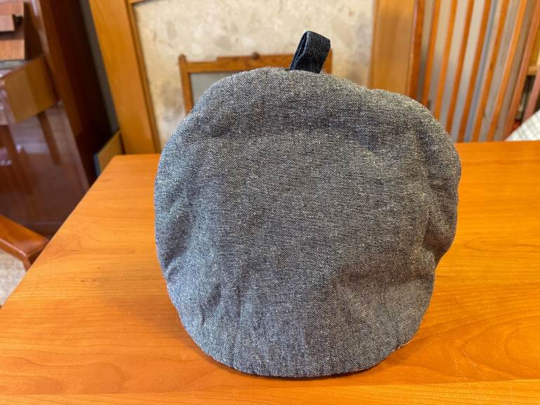 Tea Cosy, Large blue cotton linen(reverse:white linen with blue printed fruit,flowers, teapot,etc)