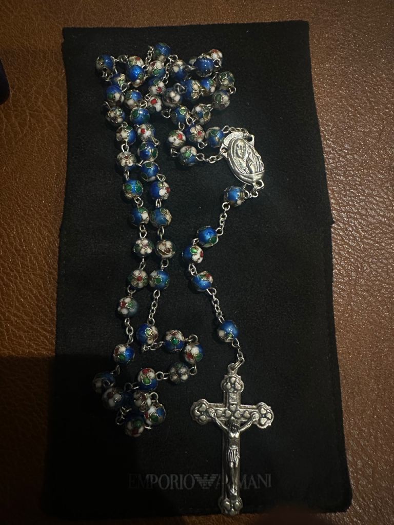 Vintage Jewellery Bundle | Oxford Church Rosary, 925 Silver Rings & Wooden Box