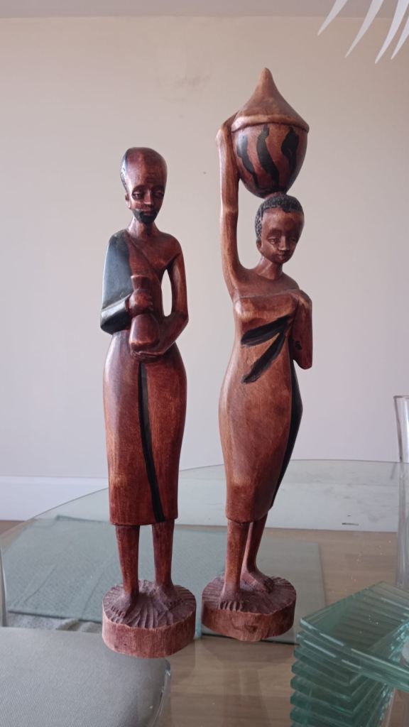 Pair of Hand-Carved Wooden African Figurines – Good Condition